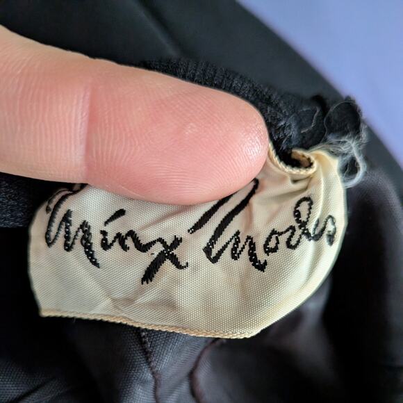 Vintage 50s Cocktail Dress S M Black Midi Sheath Bow Shift Drapes Evening Party - Picture 8 of 9